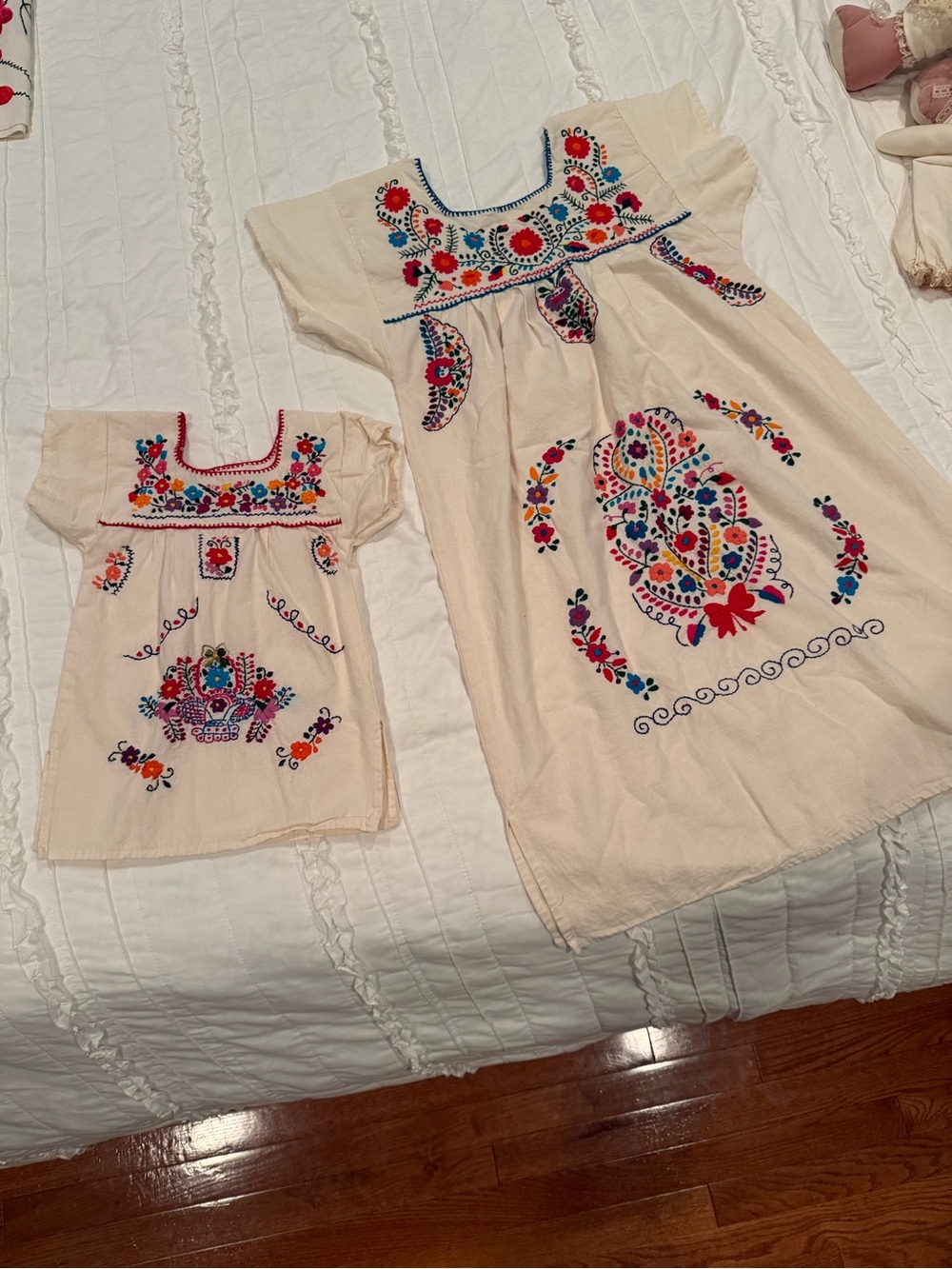 Embroidered Cream Floral Kids Dress - Boho Style